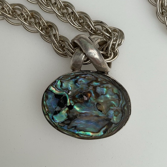 Source Unknown Jewelry - Sterling Silver Abalone Oval Pendant Necklace
